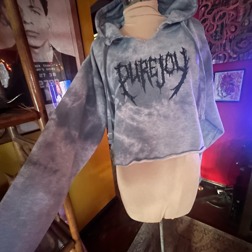 Grey Tie-Dye Cropped Hoodie with Graphic Logo